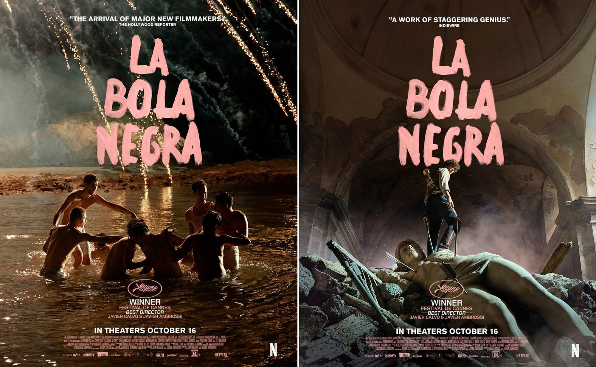 Póster oficial de la película La bola negra mostrando el logo del Festival de Cannes junto a los nombres de los directores y el reparto principal.
